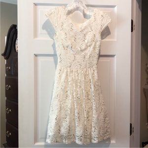Gorgeous off-white sequin and lace B Darlin dress with v-back and tulle skirt